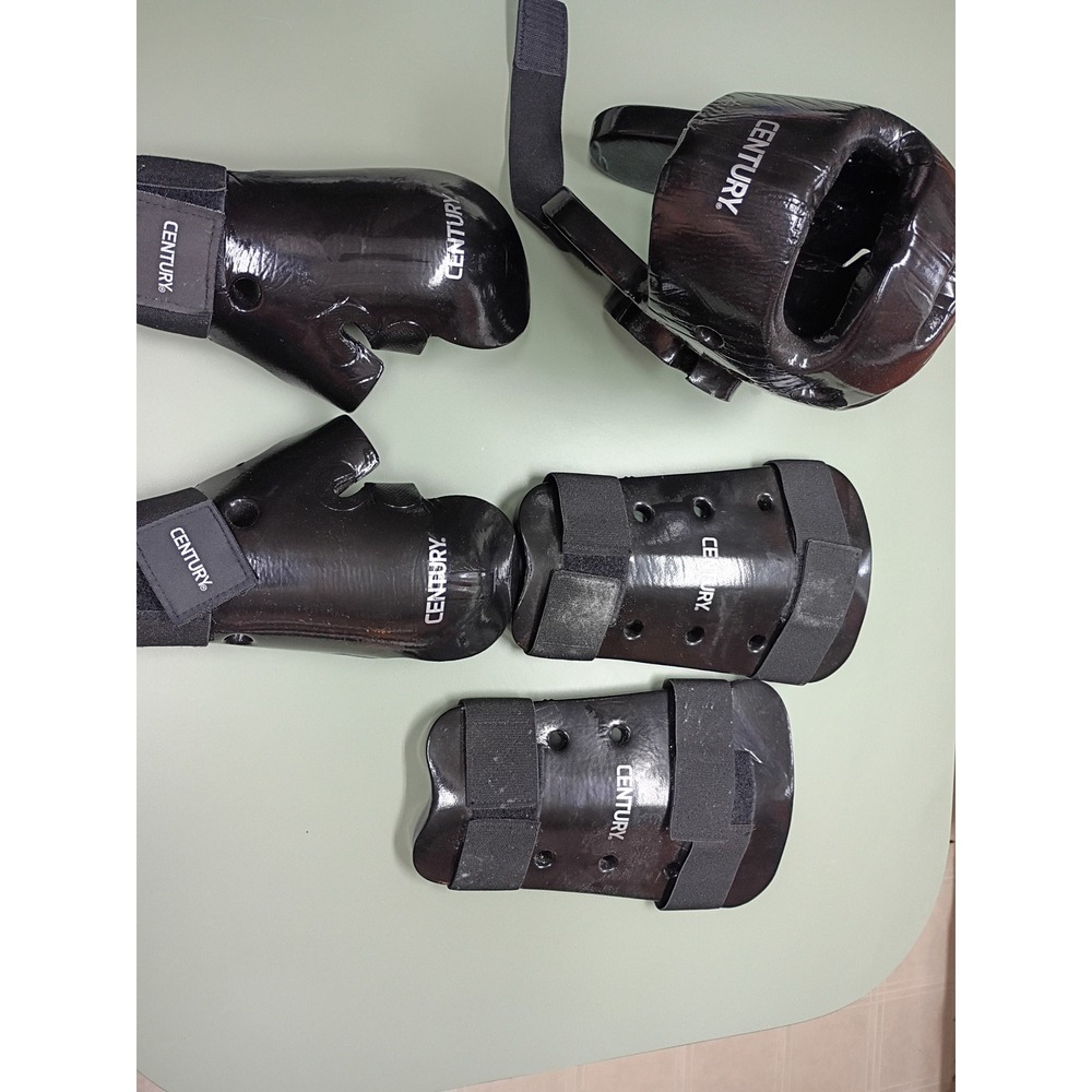 Century Martial Arts Sparring Gear Set Headgear Gloves Shin Guards Black Adult S